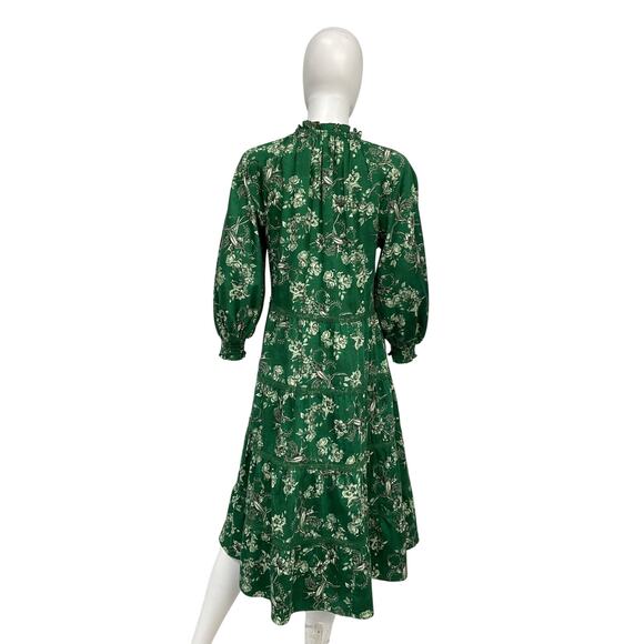Alice + Olivia 'Layla' Green Cotton Floral Tiered Ruffle Dress Size S / P - Picture 3 of 4